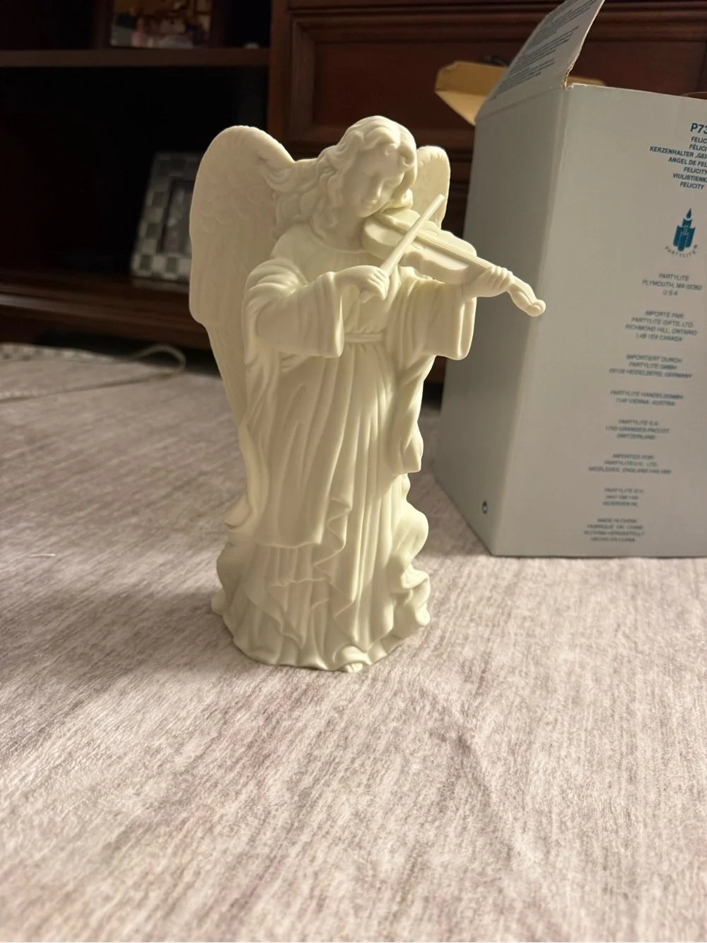 Ivory Angel Violinist Figurine Ceramic Candleholder